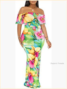 Off Shoulder Floral Maxi Dress Mermaid Bodycon Party Long Dress